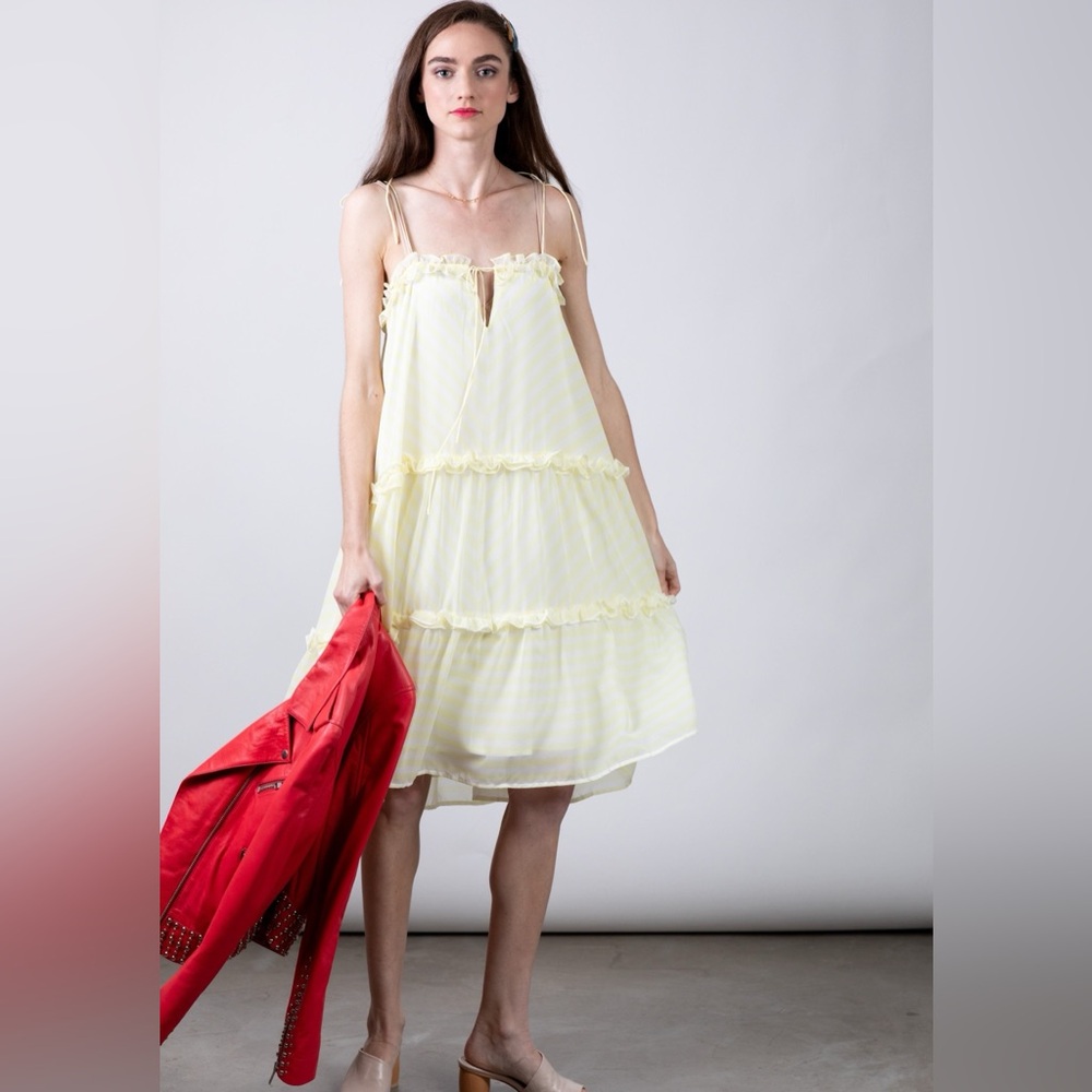 Notes du Nord Kennedy Short Dress – Pale Yellow Stripe (Size 38)